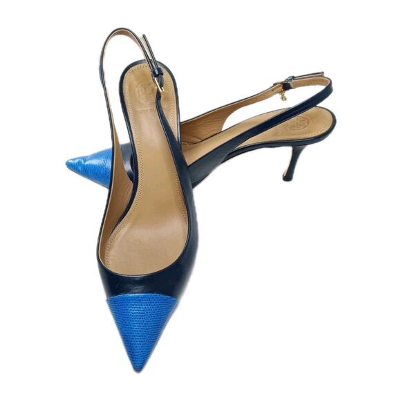 Tory Burch Penelope CapToe Slingback Pump Women's Shoes Size 9 Black Blue - Picture 1 of 12
